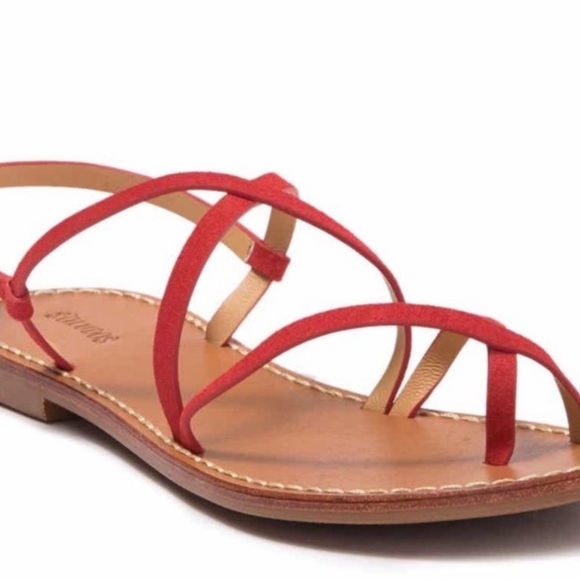 Soludos Sandals Zoe Toe Loop Strappy Suede Leather Flats Cherry Red Size 8 nwot - Picture 4 of 7